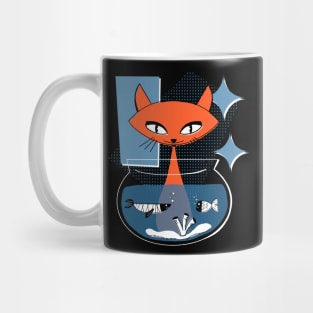 Atomic Cat with Fish Bowl Mid Century Modern Style Mug